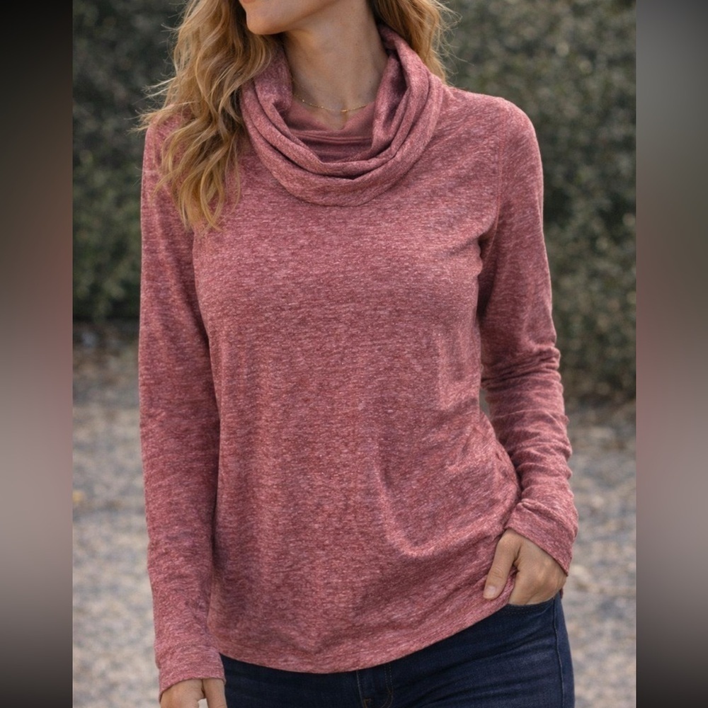 WOMEN’S CUTE COWL NECK HEATHERED ATHLETA SWEATSHIRT WITH THUMBHOLES IN SLEEVES